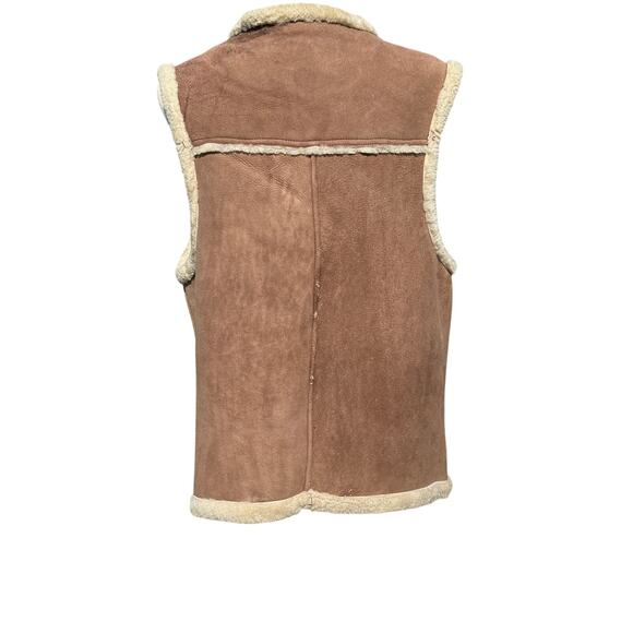 Vintage Handmade Suede Leather Sherpa-Lined Vest Snap Front Pockets - Picture 2 of 16